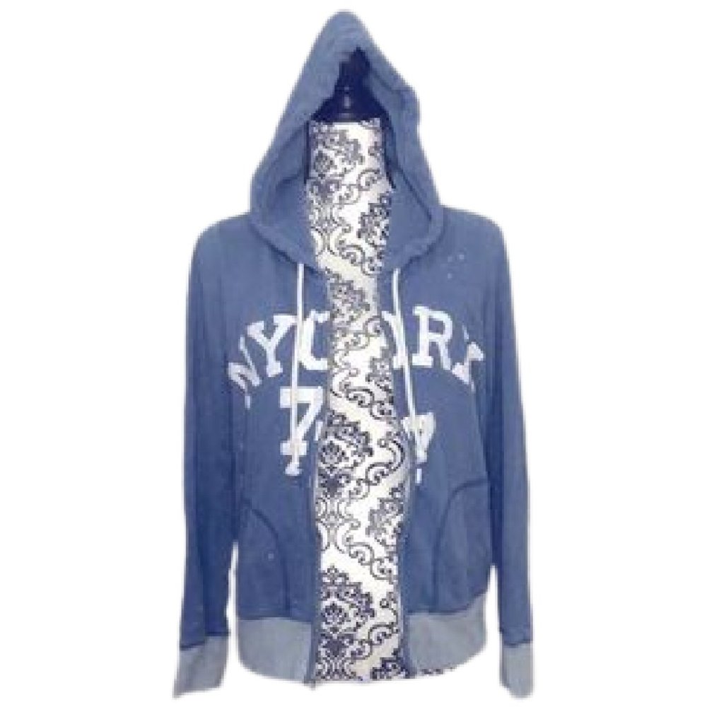 American Eagle NY Steel Blue & White Zip Up Hoodie